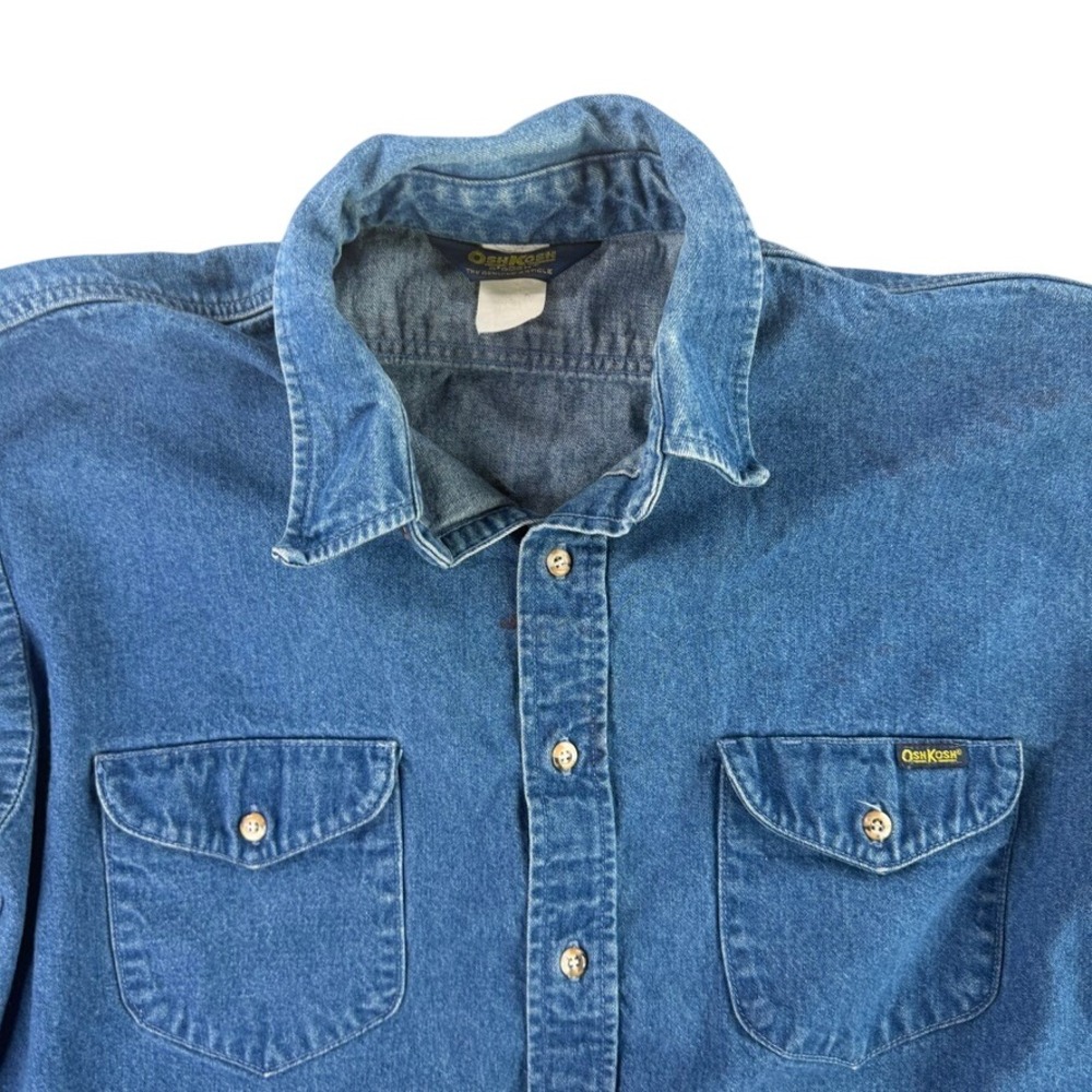 OshKosh BGosh Denim Shirt Mens XL Blue Vintage 90s Workwear Long Sleeve Utility